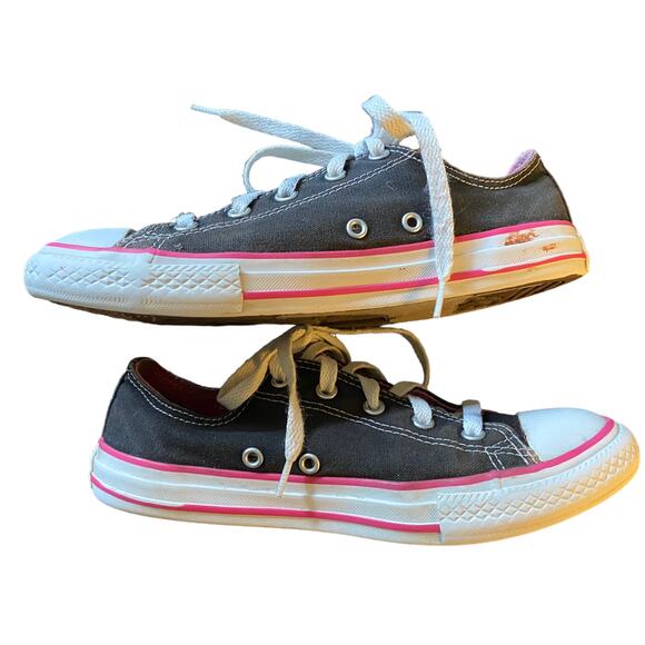 Converse All Star Black & Pink Sneakers Girls Size 3 - Picture 4 of 9